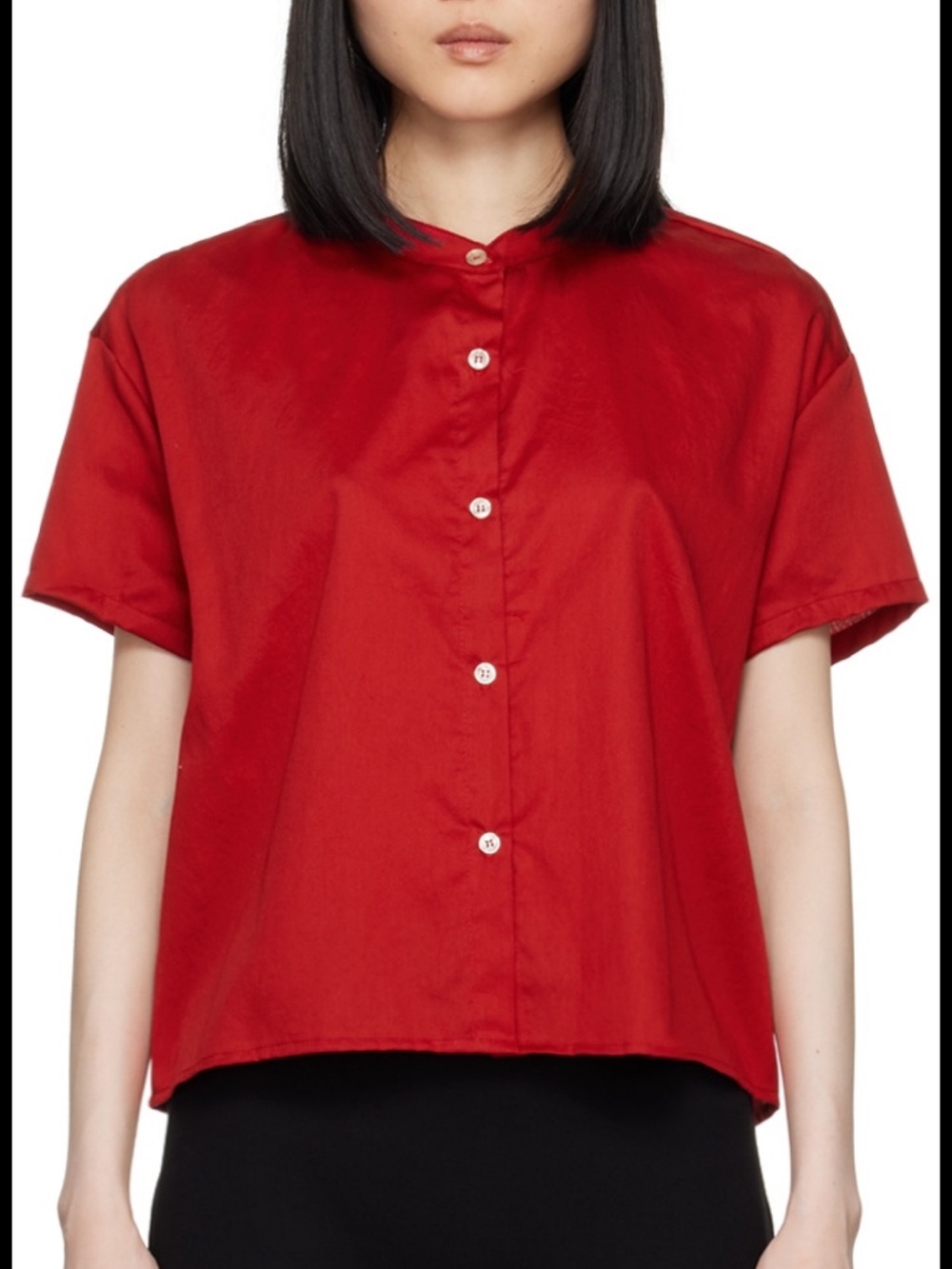 LESET Yoko Red Short-Sleeve Button-Down Top